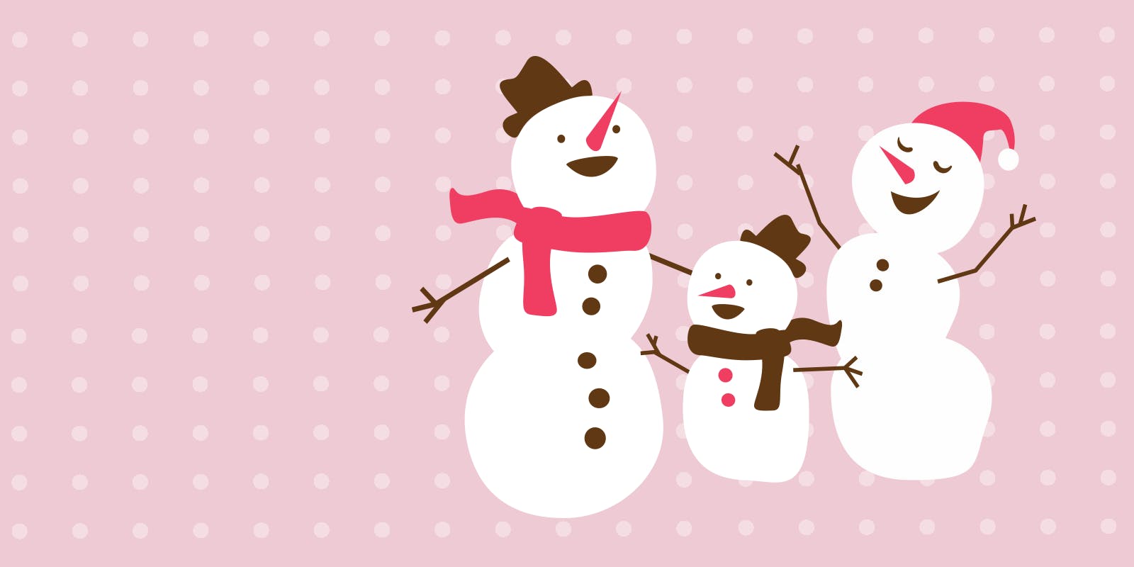 Three snowmen celebrating Christmas